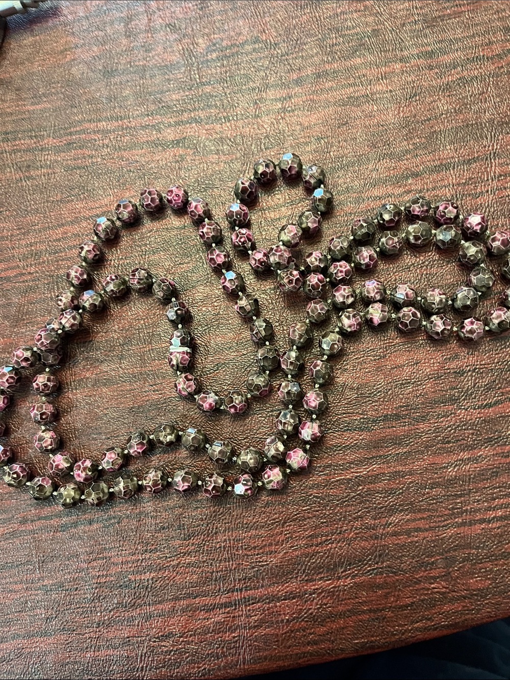 Vintage Multi-faceted Garnet colored Plastic Beaded Necklace